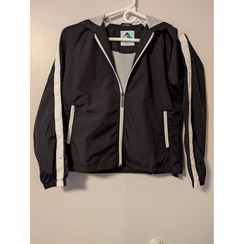 Augusta Sportswear Girls Micro Poly Hooded Jacket Black White Style 3481 Size M